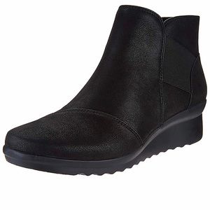 Clark’s Black Caddell Wedge Ankle Bootie Sz 6 1/2M